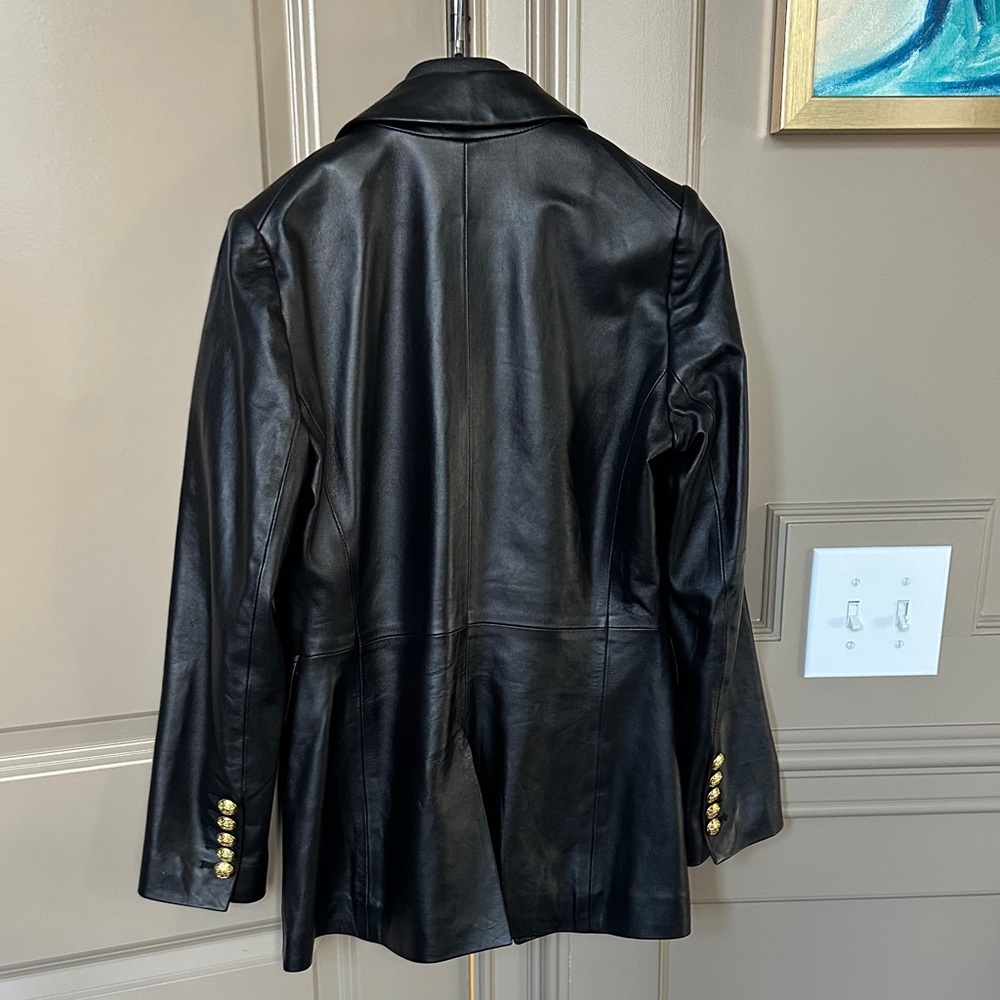 Veronica Beard Black Gaya Leather Dickey Jacket with Gold Buttons - Picture 6 of 6
